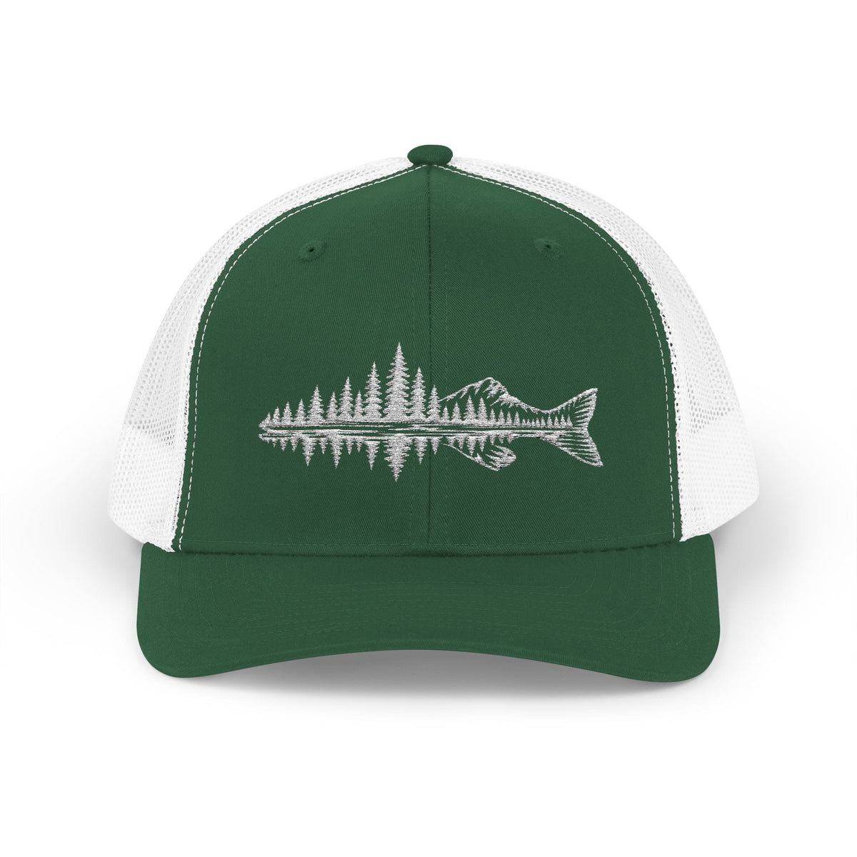 Fishing Trucker Cap — Mountain Fish Silhouette Snapback