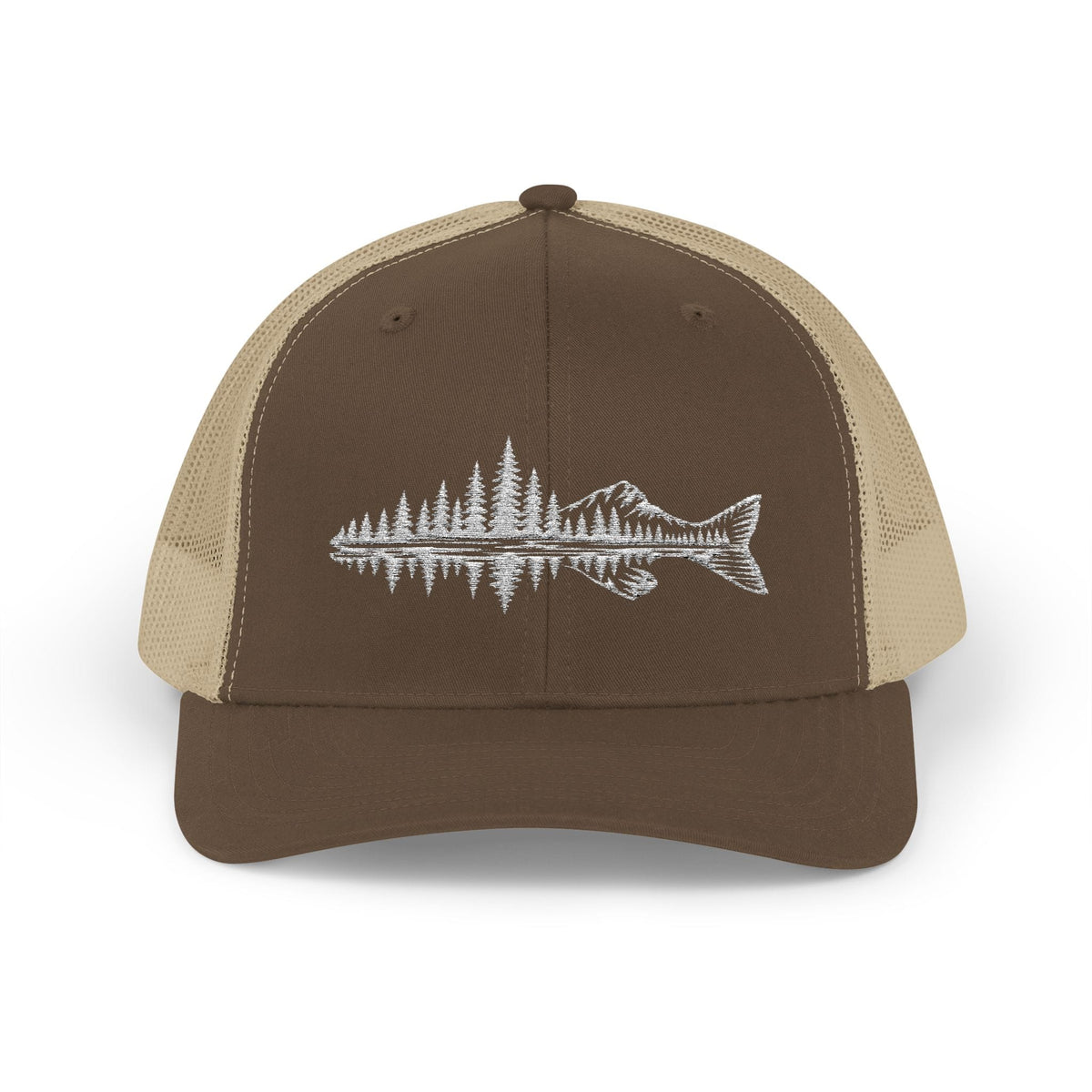 Fishing Trucker Cap — Mountain Fish Silhouette Snapback