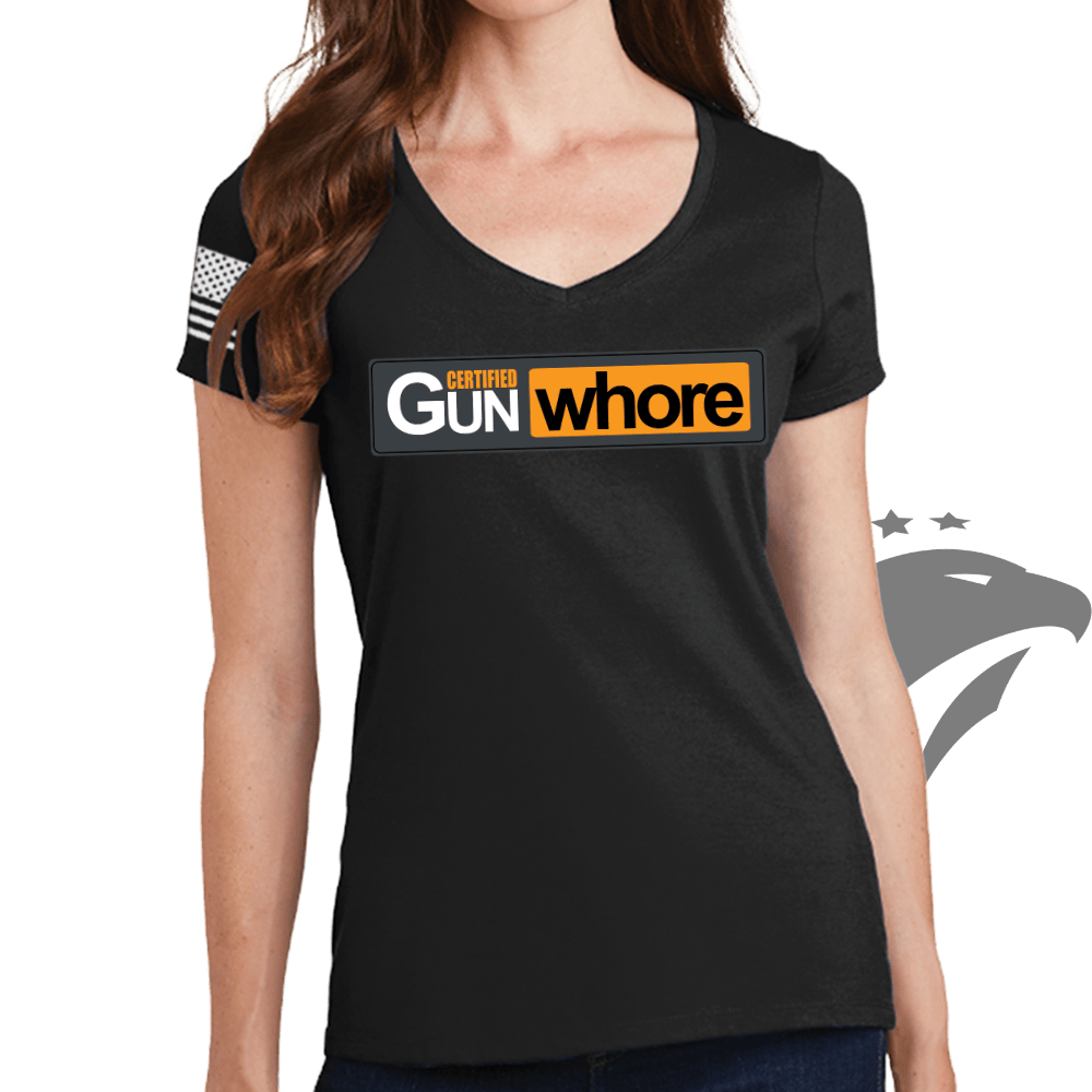 Certified Gun Whore Ladies V-Neck T-shirt