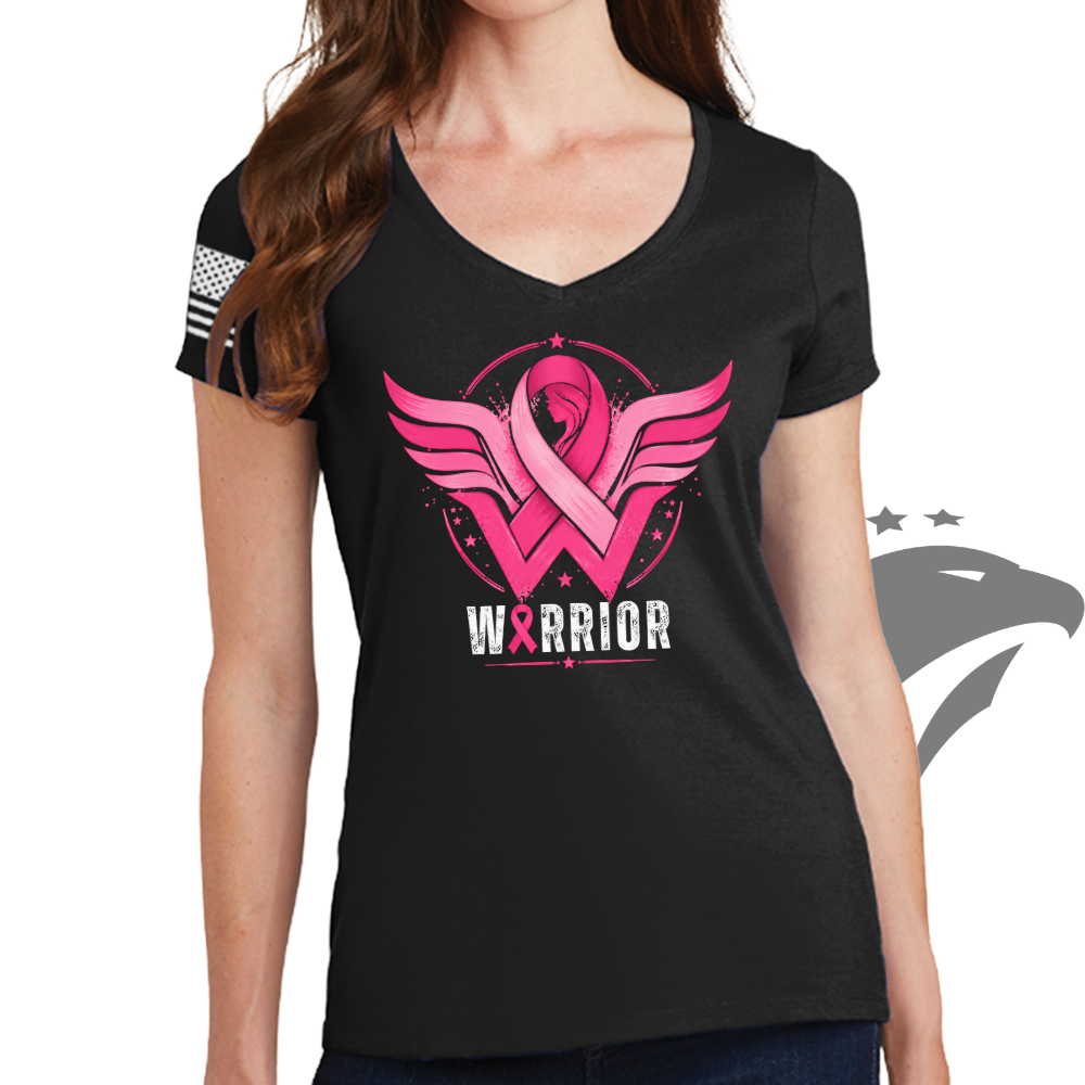 Ladies WARRIOR Breast Cancer Awareness V-Neck T-shirt
