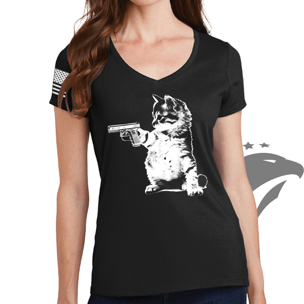Kitty Cat Gun V-Neck T-shirt