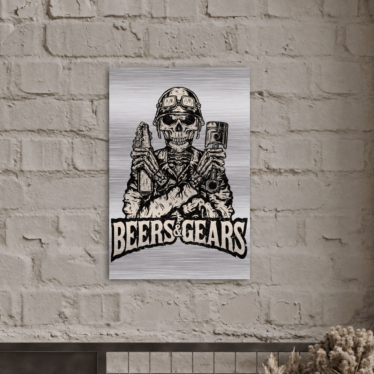 Beers and Gears Brushed Aluminum Print