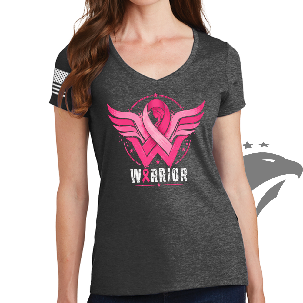 Ladies WARRIOR Breast Cancer Awareness V-Neck T-shirt