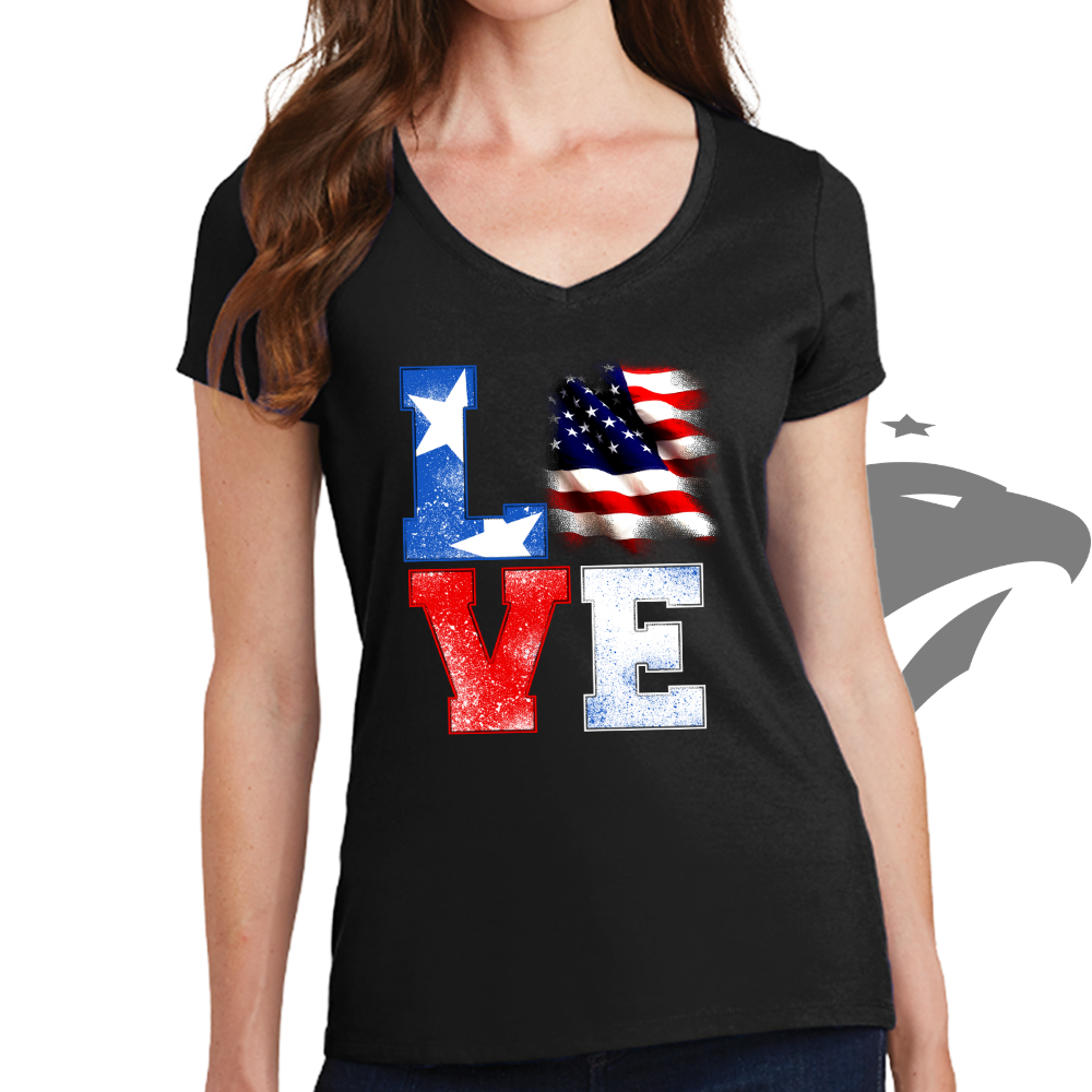 Love America Ladies V-Neck T-shirt