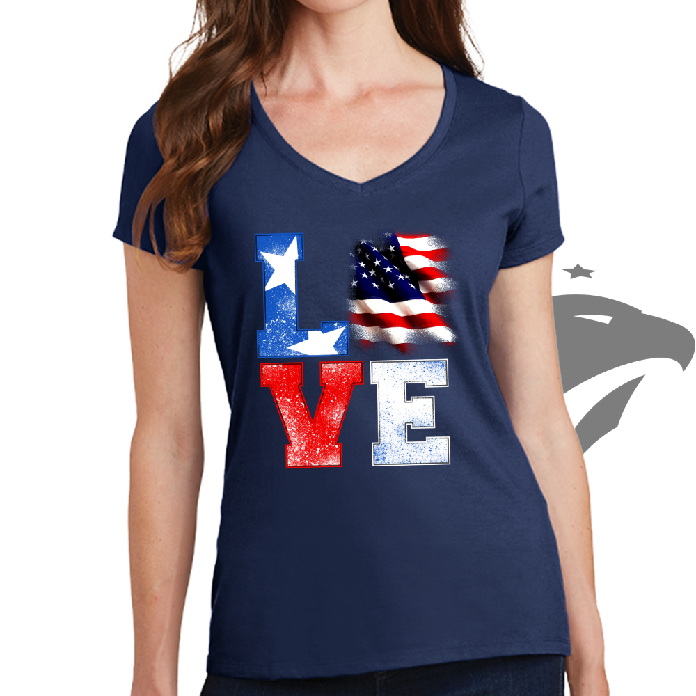 Love America Ladies V-Neck T-shirt