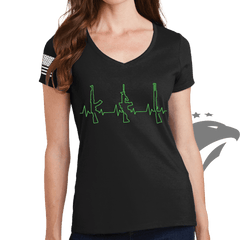 Gun Heartbeat Ladies V-Neck T-shirt