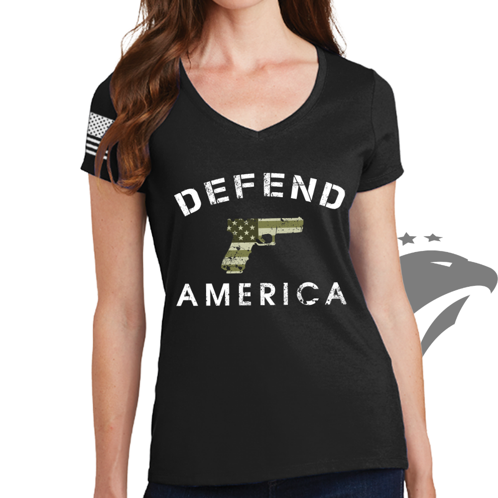 Defend America Ladies V-Neck T-shirt