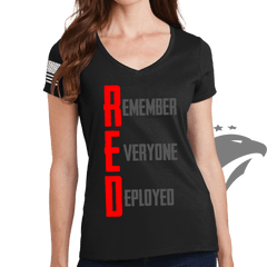 RED Remember Everyone Deployed Ladies V-neck T-shirt