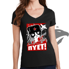 Ladies NIET Grumpy Russian Cat V-Neck T-shirt
