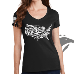 US Guns Map Ladies V-Neck T-shirt