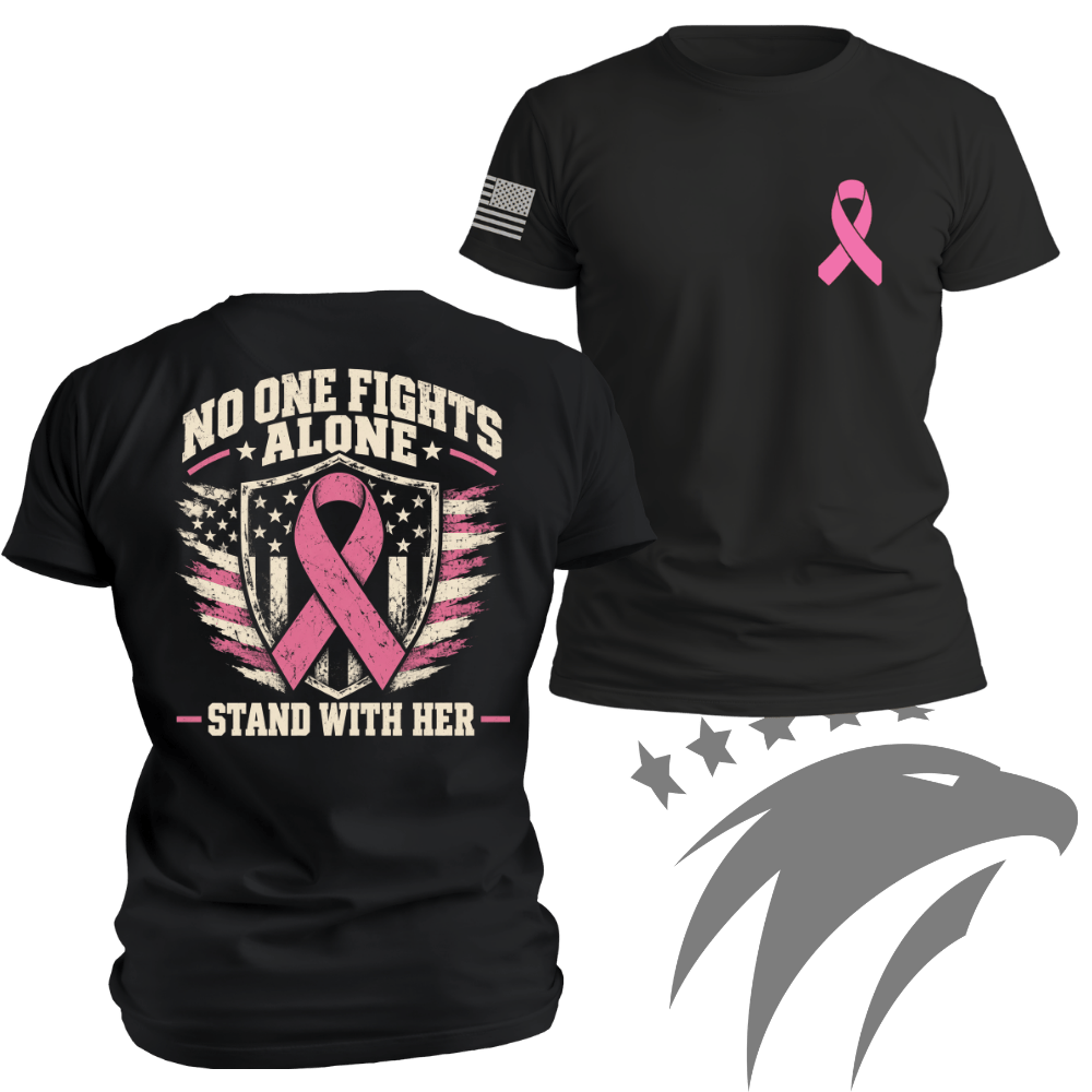 No One Fights Alone Breast Cancer Awareness T-shirt