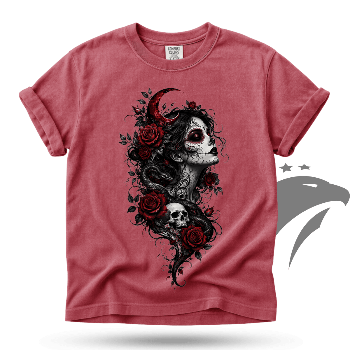 Crimson Calavera Gothic Sugar Skull Comfort Colors® T-shirt