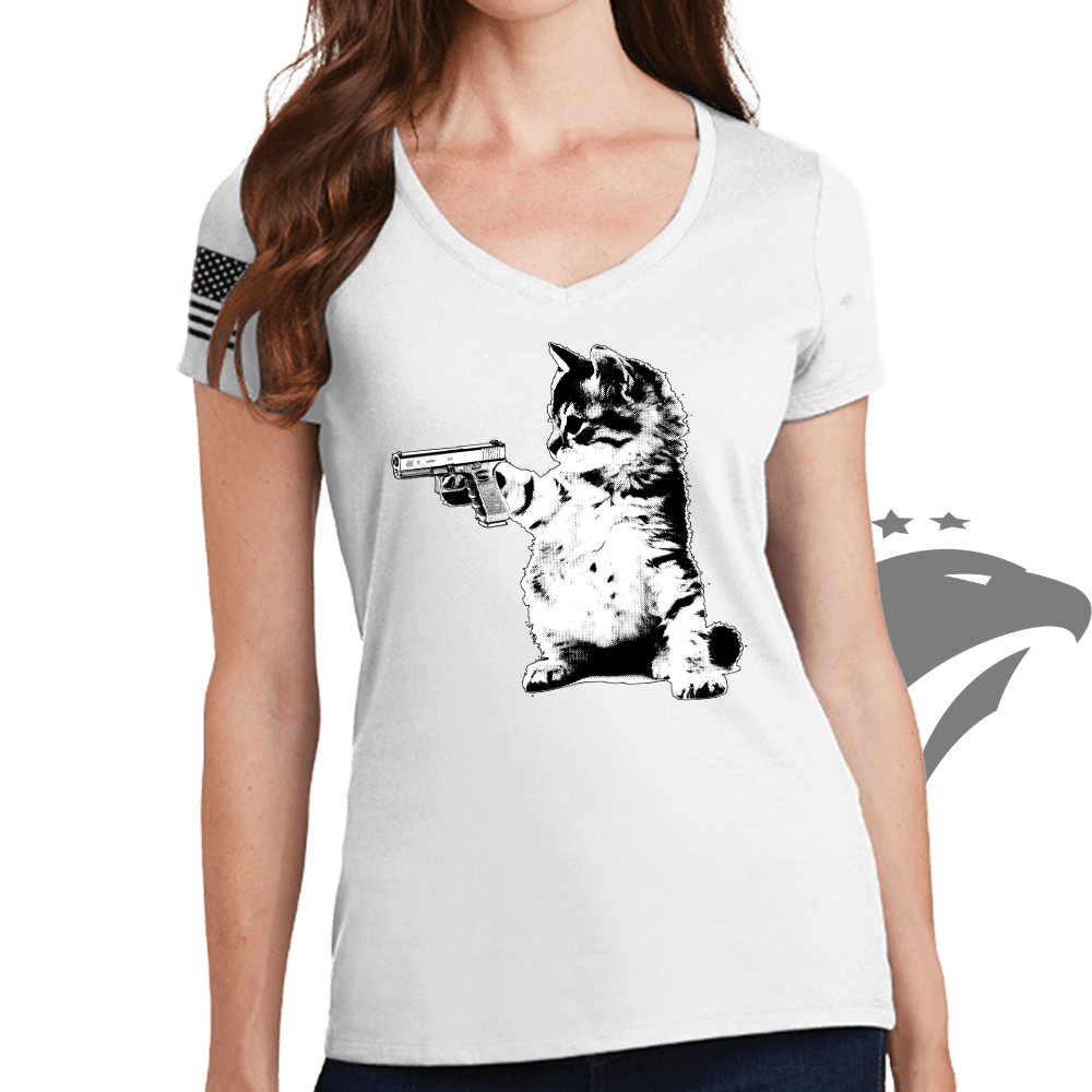 Kitty Cat Gun V-Neck T-shirt