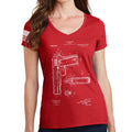 Ladies 1911 Pistol Blueprint V-Neck T-shirt