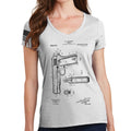 Ladies 1911 Pistol Blueprint V-Neck T-shirt