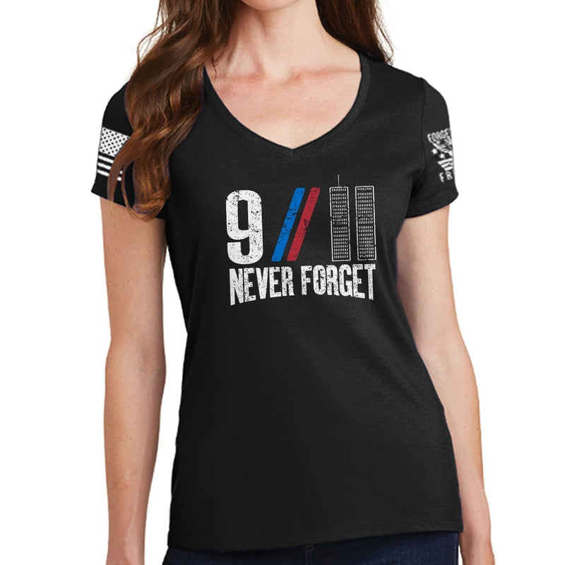 Ladies 9/11 Never Forget V-Neck T-shirt