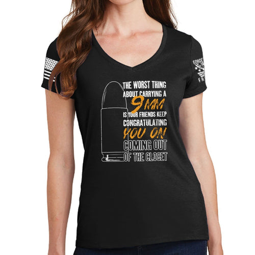 Ladies TYM 9mm Coming Out of The Closet V-Neck T-shirt