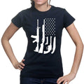 American Flag Gun Ladies T-shirt