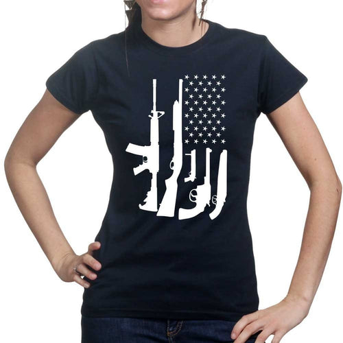 American Flag Gun Ladies T-shirt