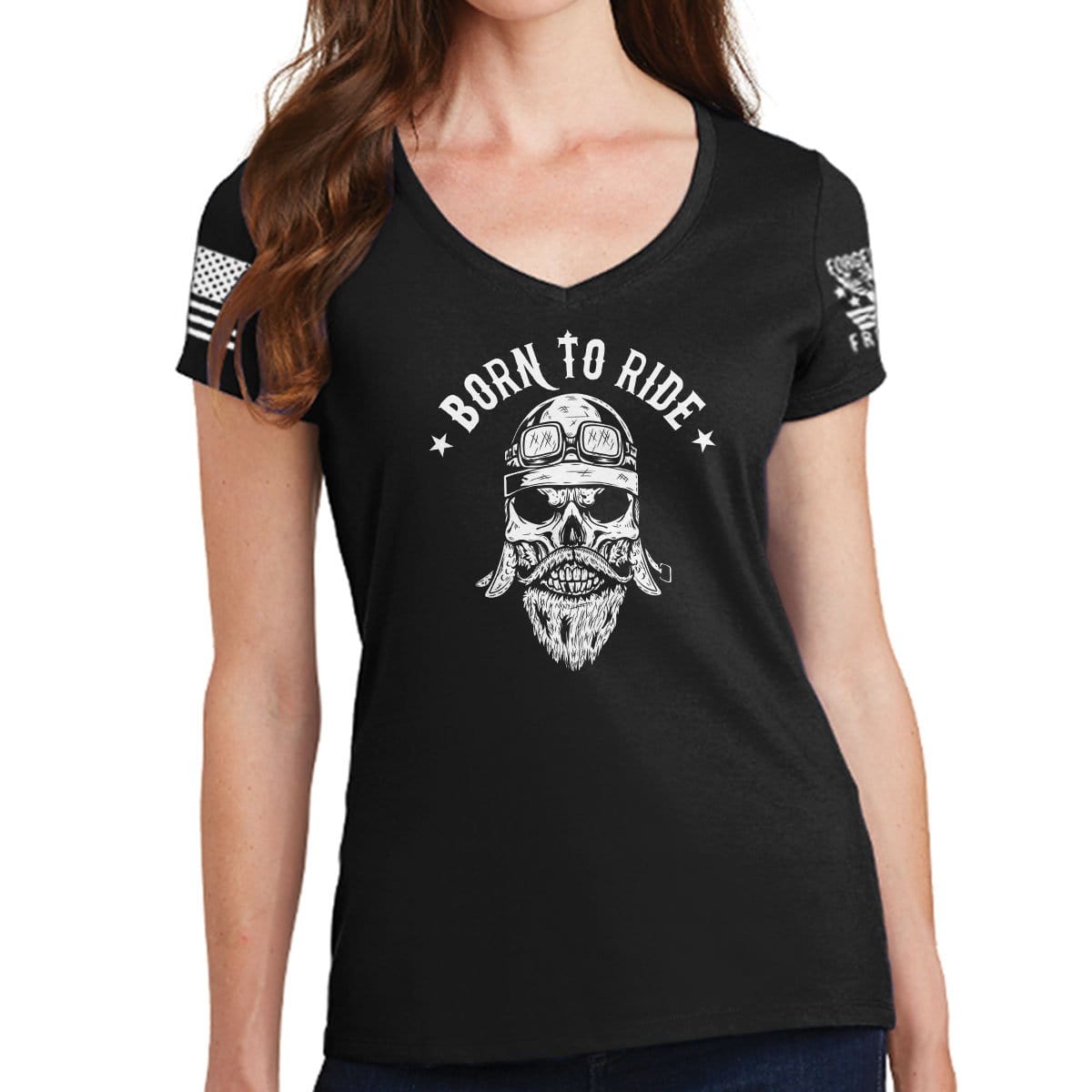 Ladies Born to Ride V-Neck T-shirt