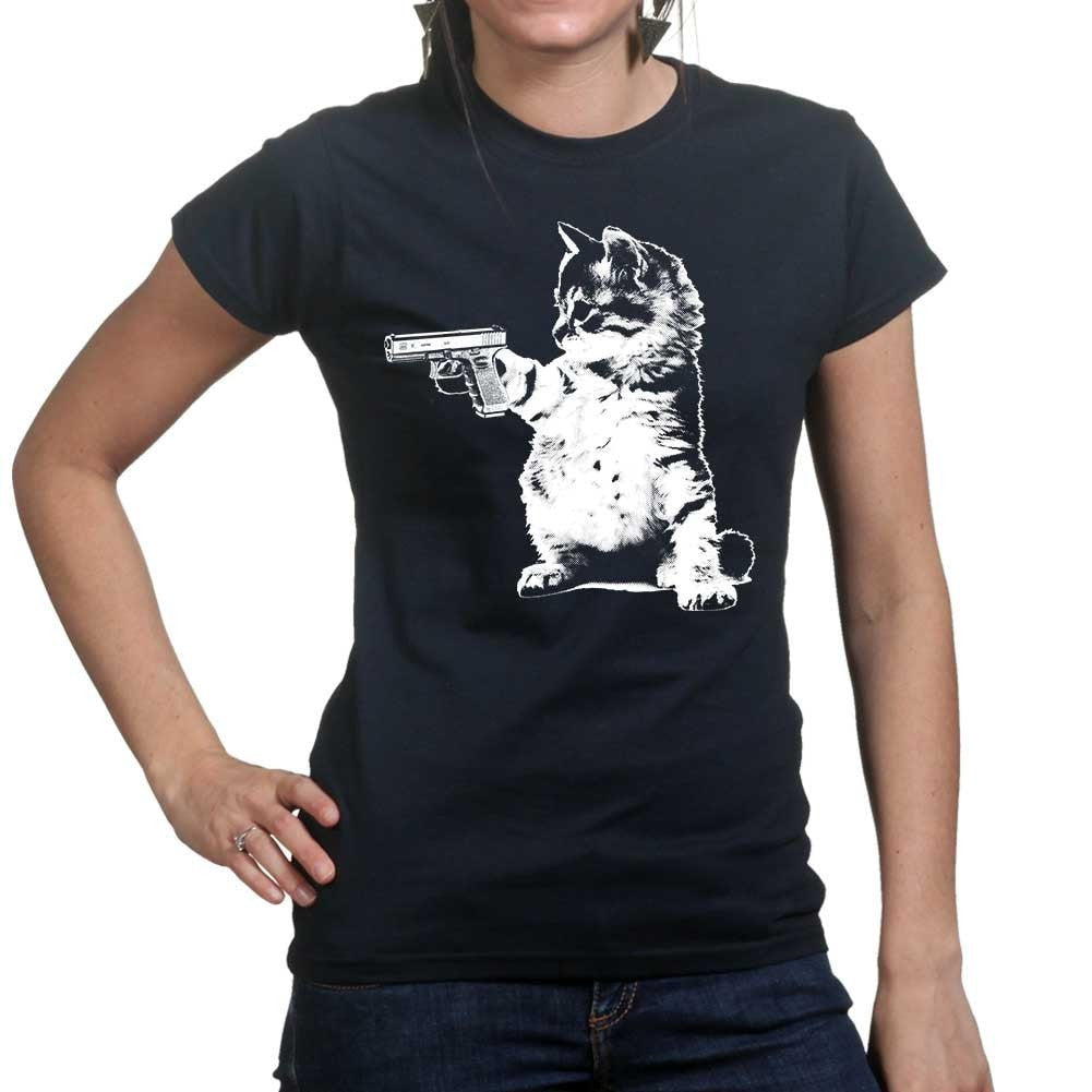 Ladies Kitty Cat Gun T-shirt