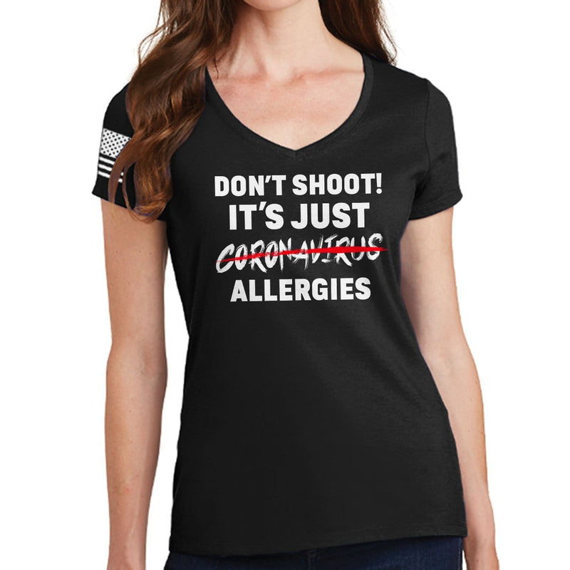 Ladies Don't Shoot Coronavirus V-Neck T-shirt