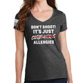 Ladies Don't Shoot Coronavirus V-Neck T-shirt