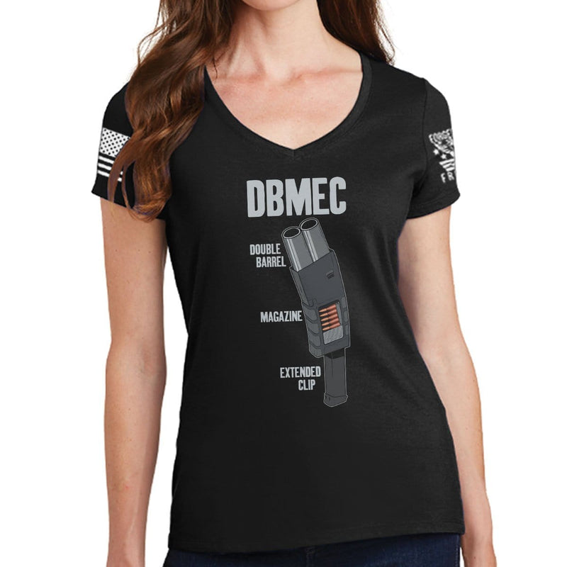 Ladies Double Barrel Magazine Extended Clip V-Neck T-shirt