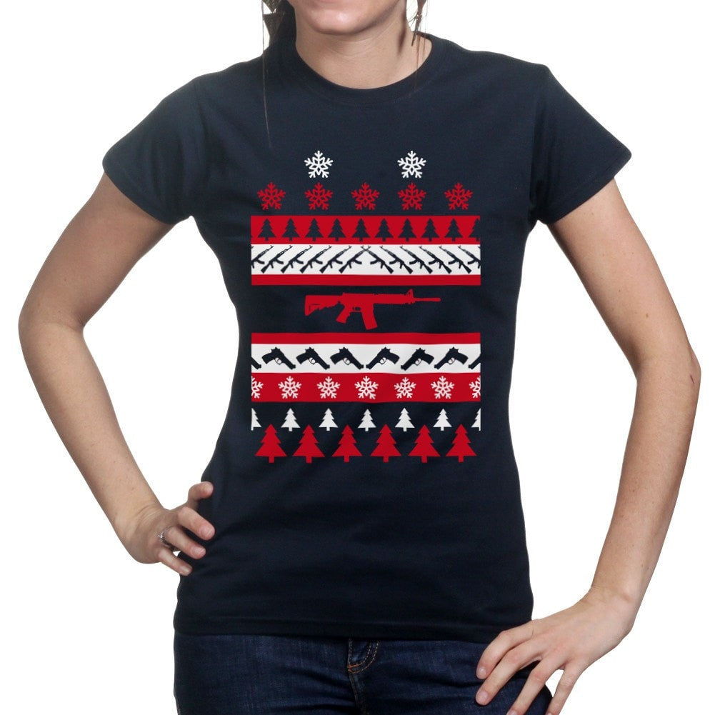 Guns Ugly Christmas Ladies T-shirt
