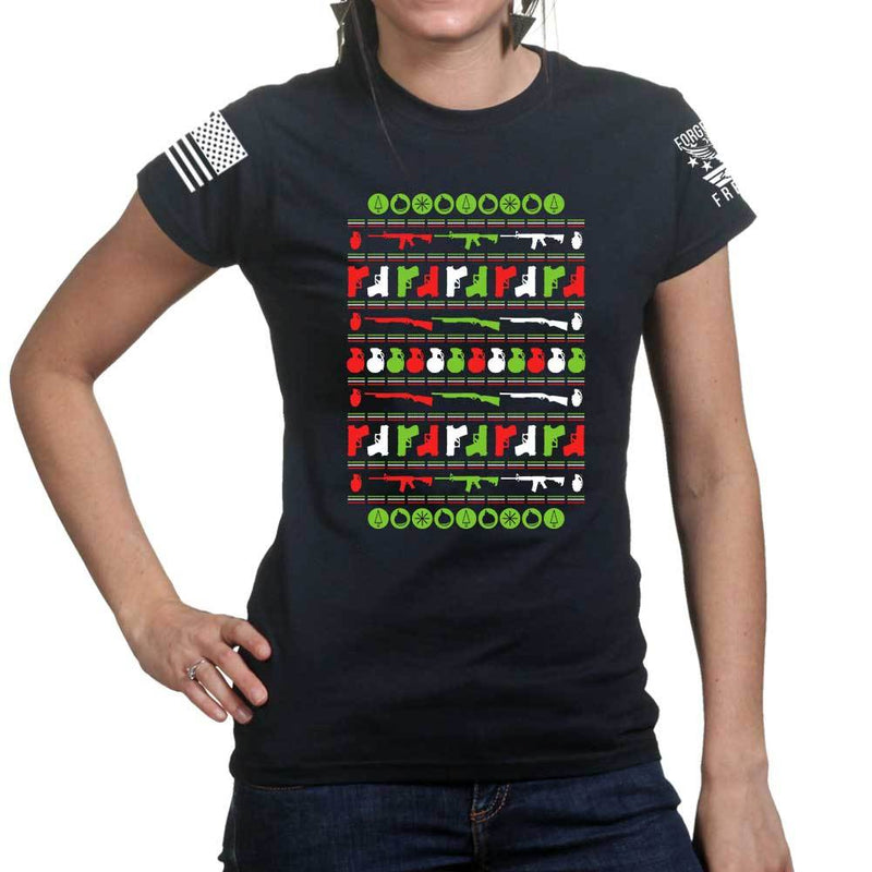 Guns Christmas Ugly Ladies T-shirt