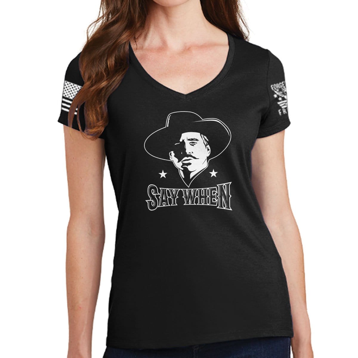 Ladies V-neck Say When T-shirt