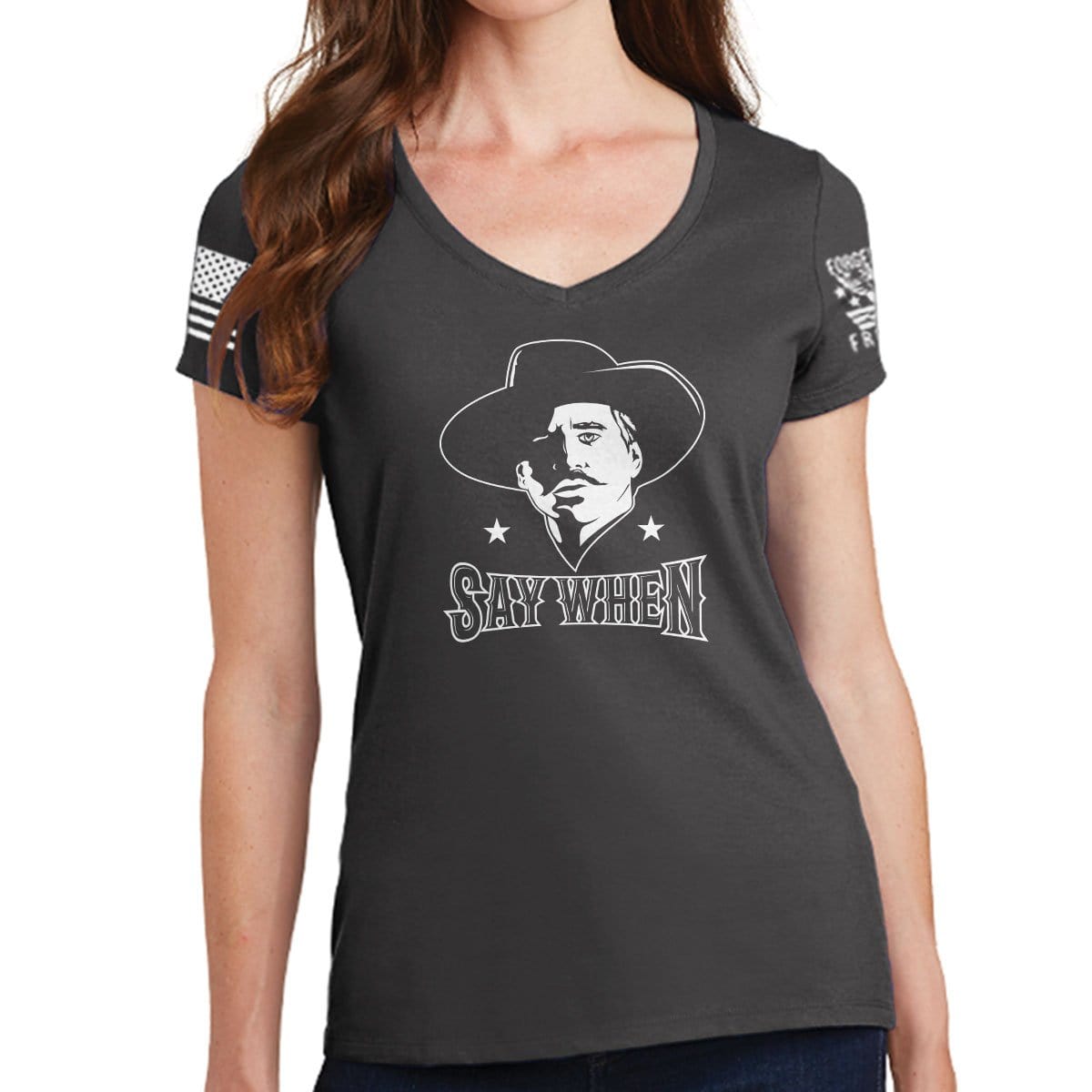 Ladies V-neck Say When T-shirt